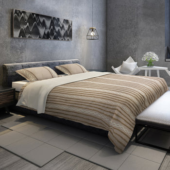 Polperro Beige Tufted Chenille Geometric Duvet Cover Set with Pillow Sham